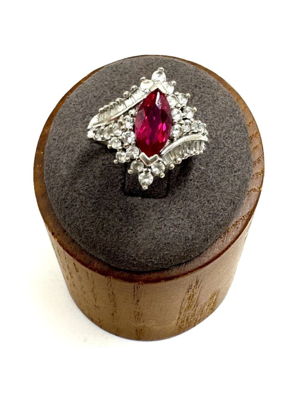 Sterling Silver 925 Pink & White Cubic Zirconia Statement Ring Size 6.75